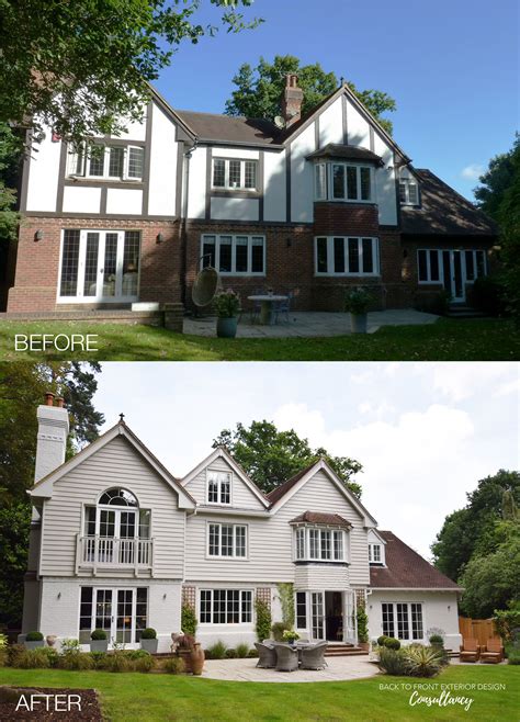 painted tudor homes before and after|tudor style house exterior update.